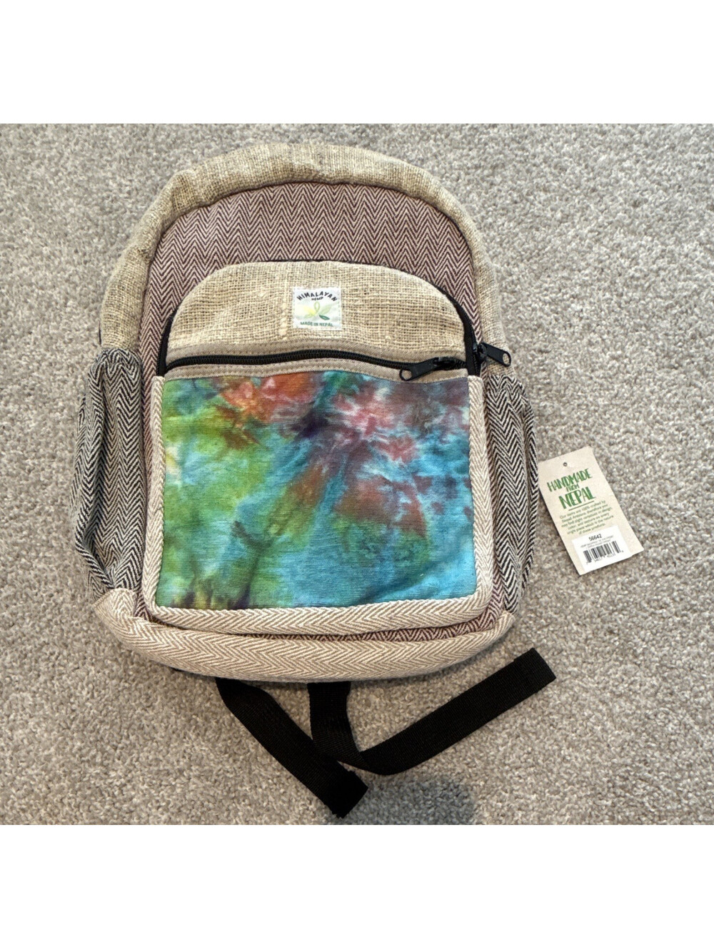 Himalayan Hemp Hemp Tie-Dye Backpack Front Zip Pocket Adjustable Straps M
